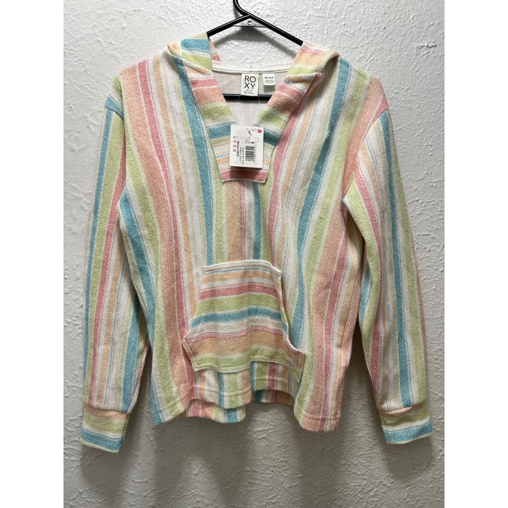 Roxy Girl Hoodie Rainbow Stripe Pullover Hooded Sweatshirt Kids Size 12